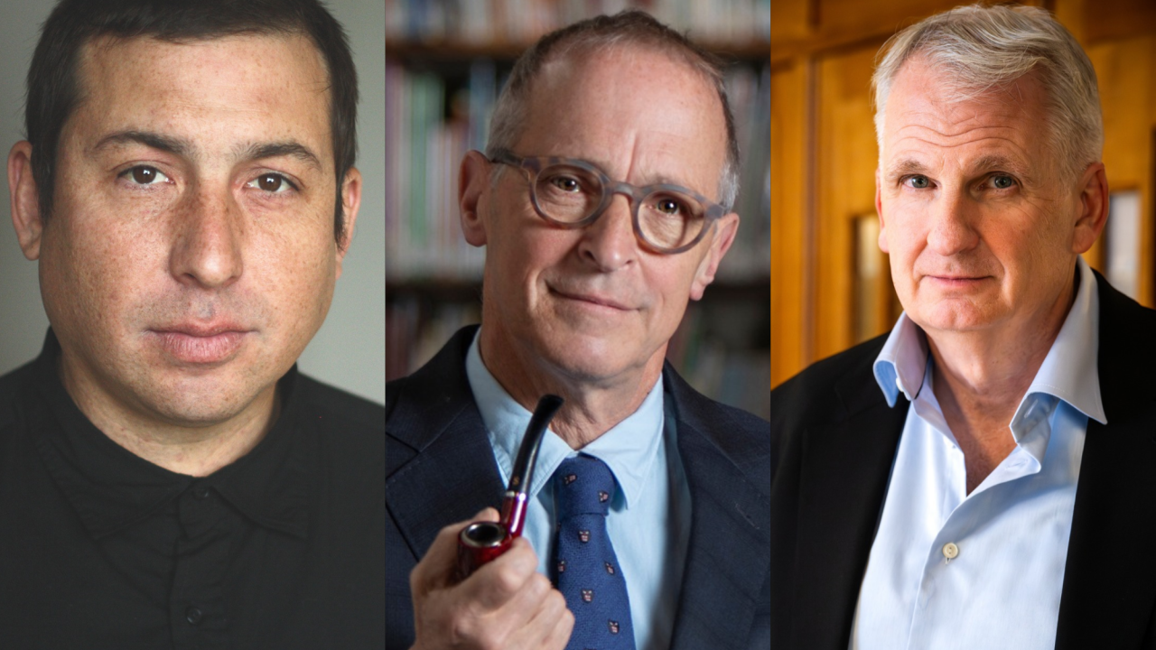 Three portraits: Tommy Orange, David Sedaris, and Timothy Snyder