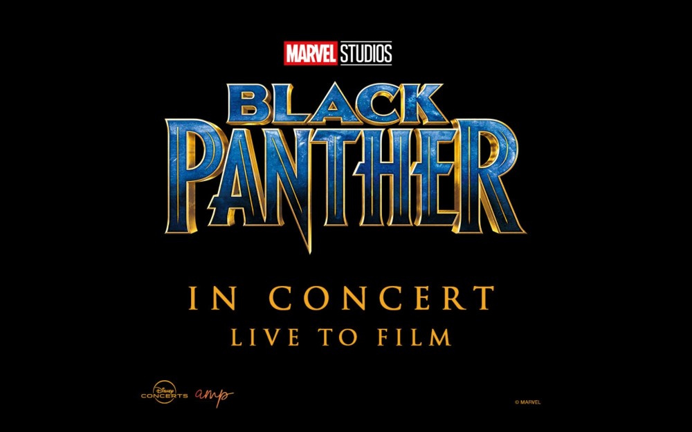 Marvel Studios Black Panther In Concert logo with Live to Film on black background