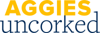 Aggies Uncorked logo with 'AGGIES' in gold uppercase above navy lowercase 'uncorked'