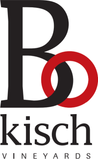 Logo: stylized black B overlapping red O above "kisch" with small "VINEYARDS"