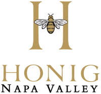 Logo: gold serif H with a bee above the text "Honig Napa Valley"