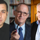 Three portraits: Tommy Orange, David Sedaris, and Timothy Snyder